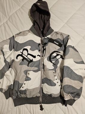 Civil Regime Gray Camo Bomber Jacket with Hood